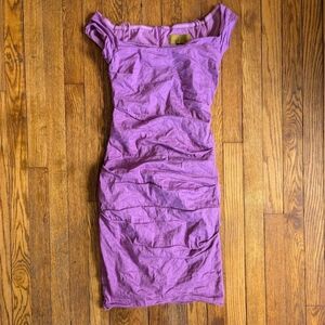 Vintage 90's 00's Nicole Miller Fuschia Orchid Ruched Mini Dress
